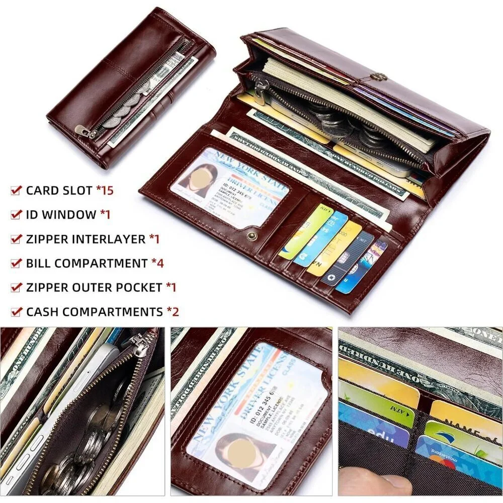 Slim Wallets for Women RFID Blocking Long Ladies Wallet Bifold Womens Leather Wa